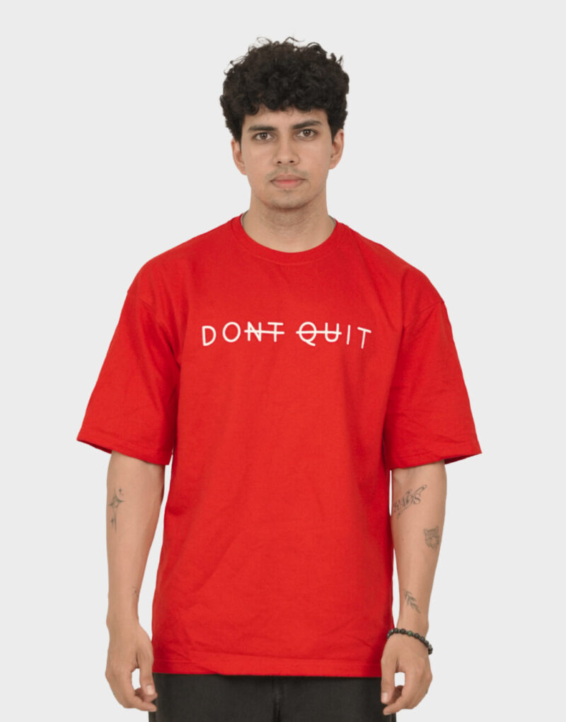 The Yeefoo Don't Quit T-Shirt in red on a model.