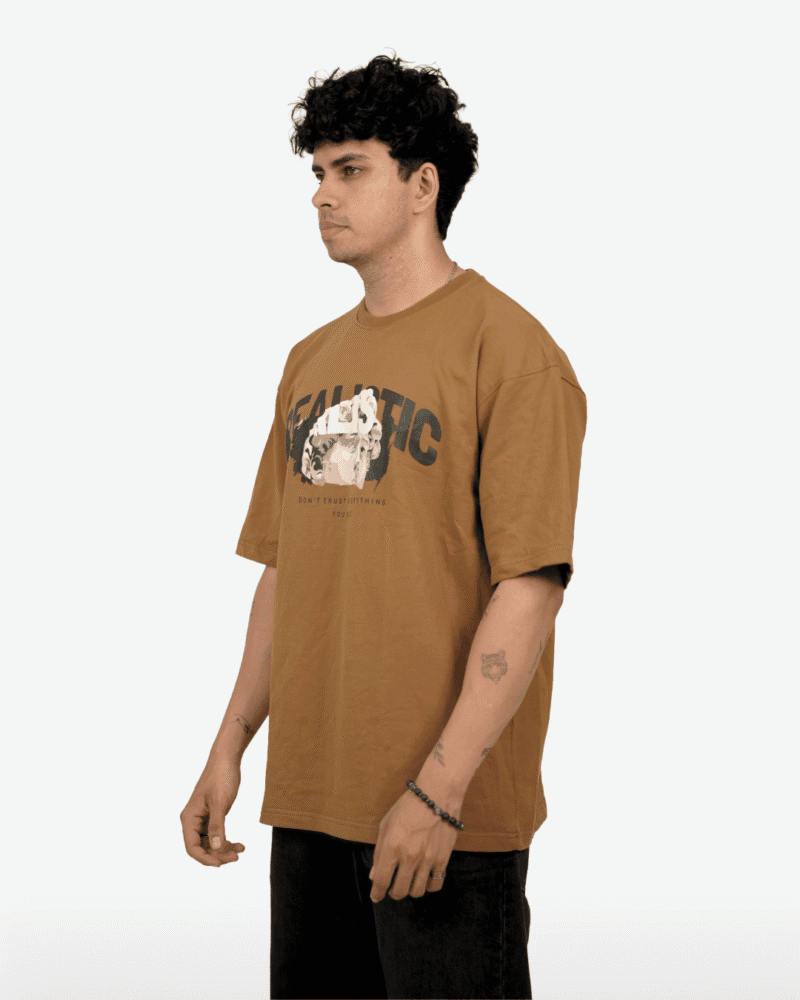 Side profile of the Artistic Graphic T-Shirt, showing the oversized fit and drape.